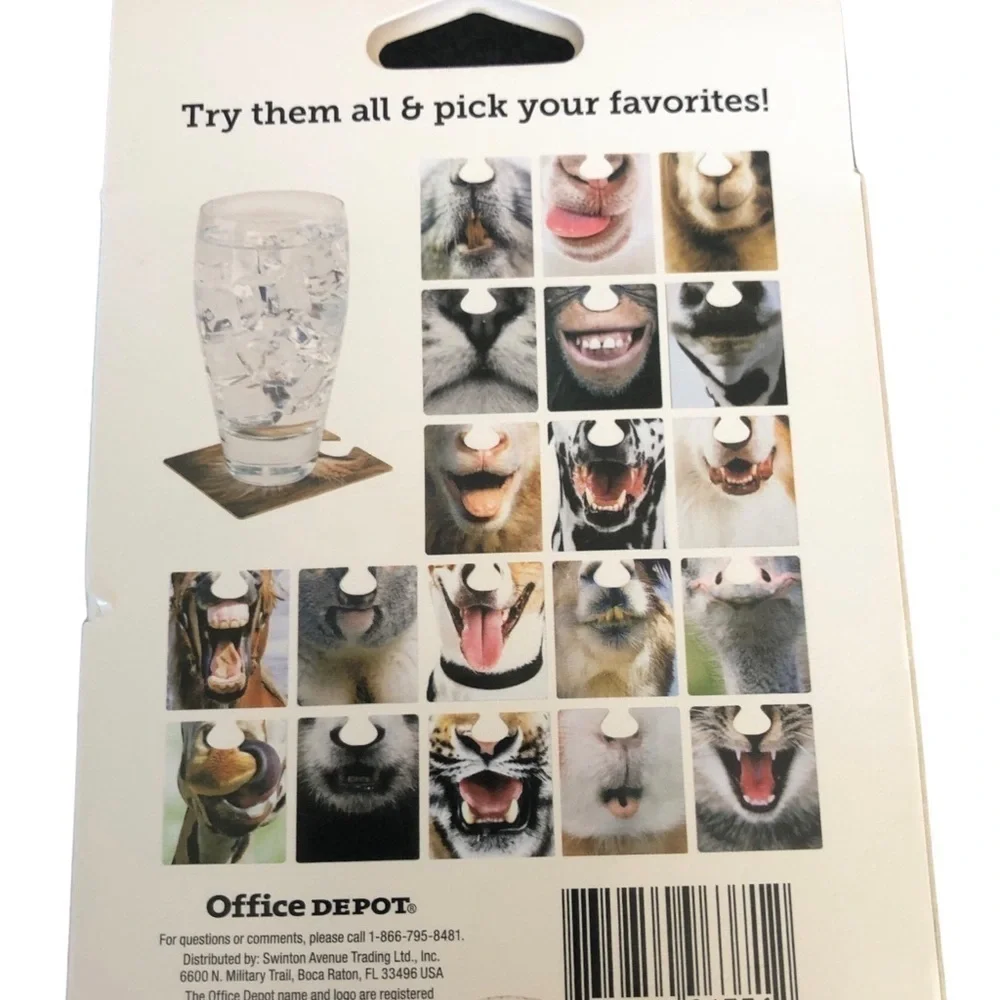Office Depot Animal Face -Mask Coasters Double Sided 10 Coasters 20 Faces NEW